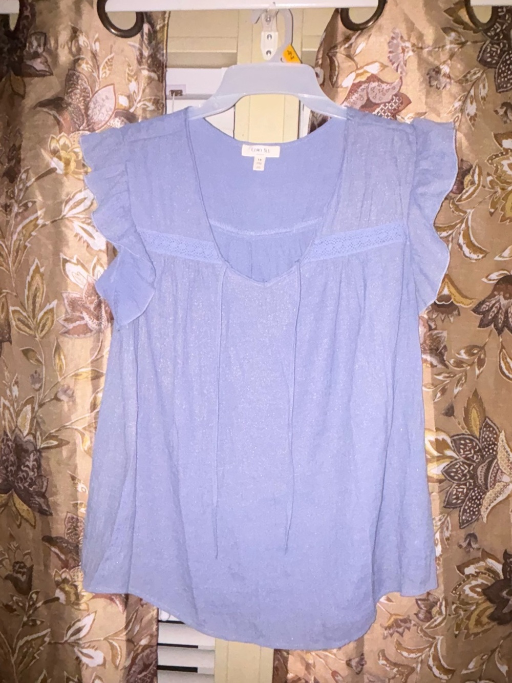 Light Blue Ruffle Sleeve Women's Top | Sheer Top | Shimmer Top